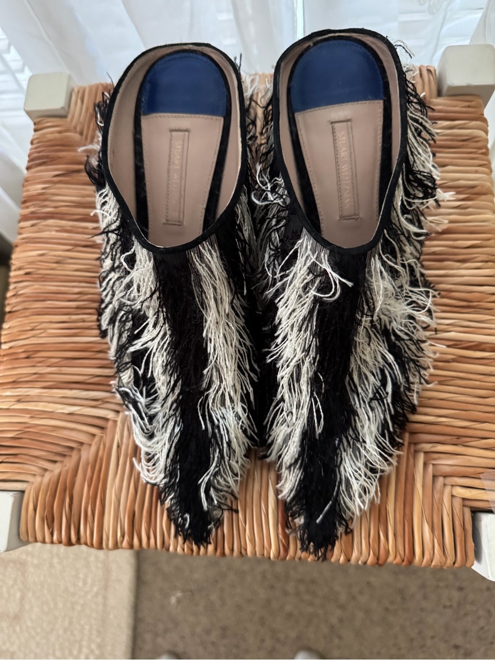Stuart Weitzman Cream and Blue Leather Men’s Loafers